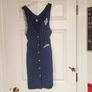 Vintage Button up pinstrip dress Size 3/4 in Navy Blue